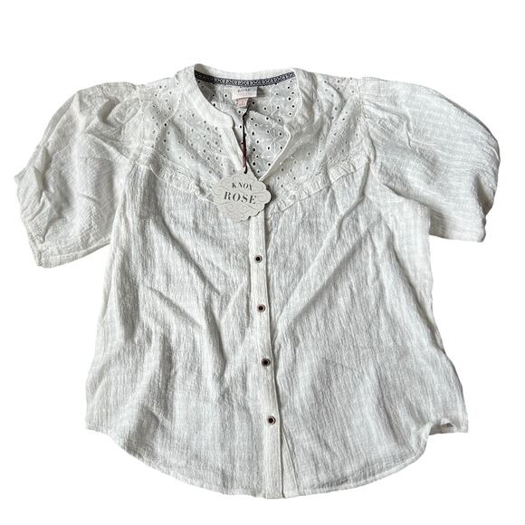 Knox Rose Women's White Balloon Short Sleeve Button-Front Top - Small - NWT - Picture 1 of 11
